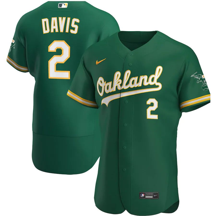 Mens Oakland Athletics 2 Khris Davis Nike Kelly Green Alternate Authentic Player MLB Jerseys
